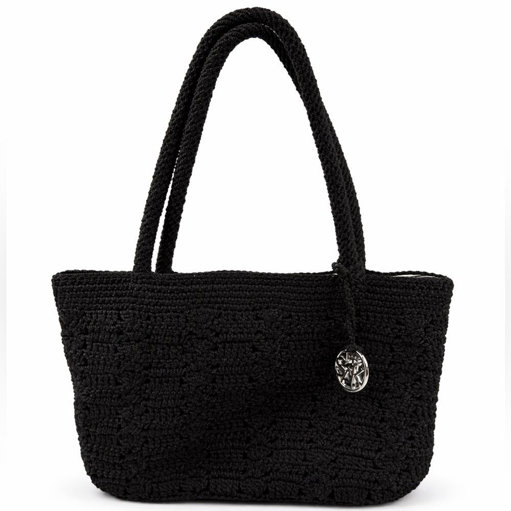 The Sak Vintage Y2K Crochet Shoulder Tote Bag Black Boho Handbag